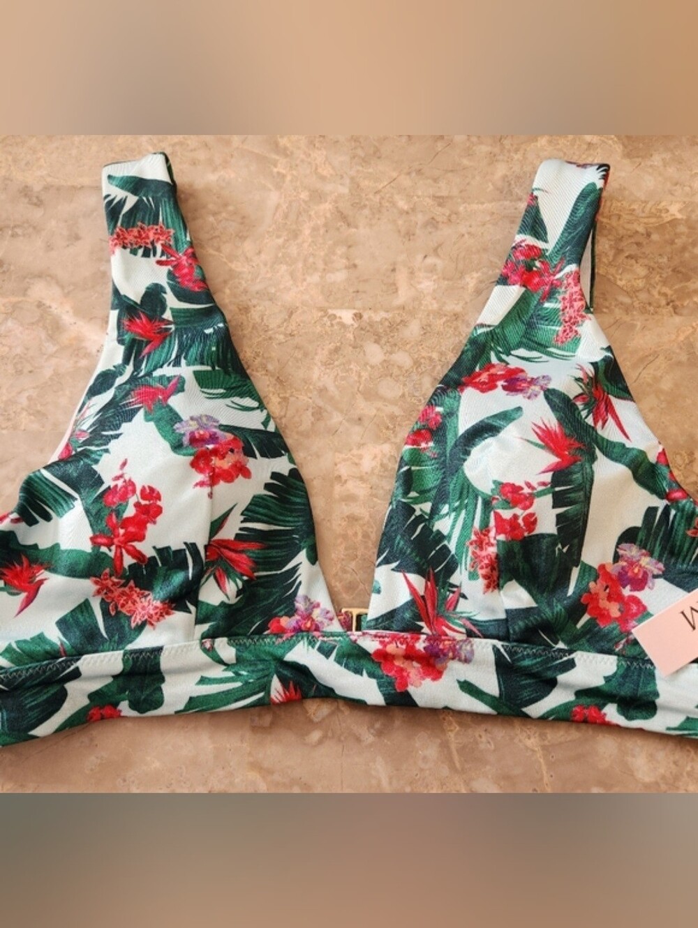 M L VS Swim Essential Plunge Bikini Top Tropical Island Getaway